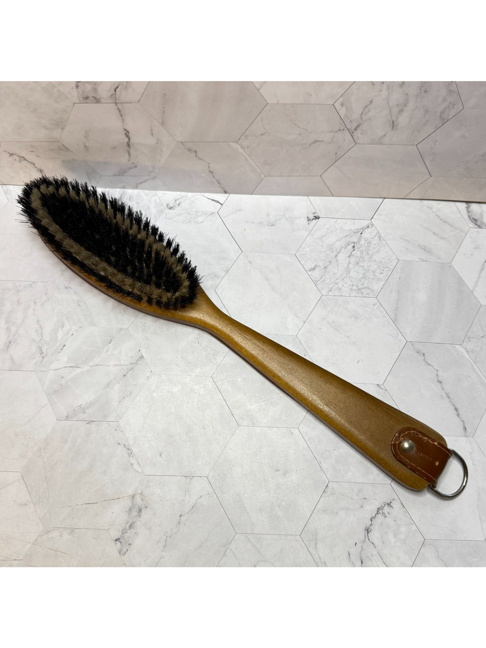Vintage Long Brush Lint Clothes Shoe Wood Faux Leather from Germany 15" Handy